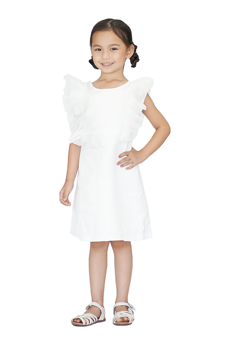 White Shirred Dress