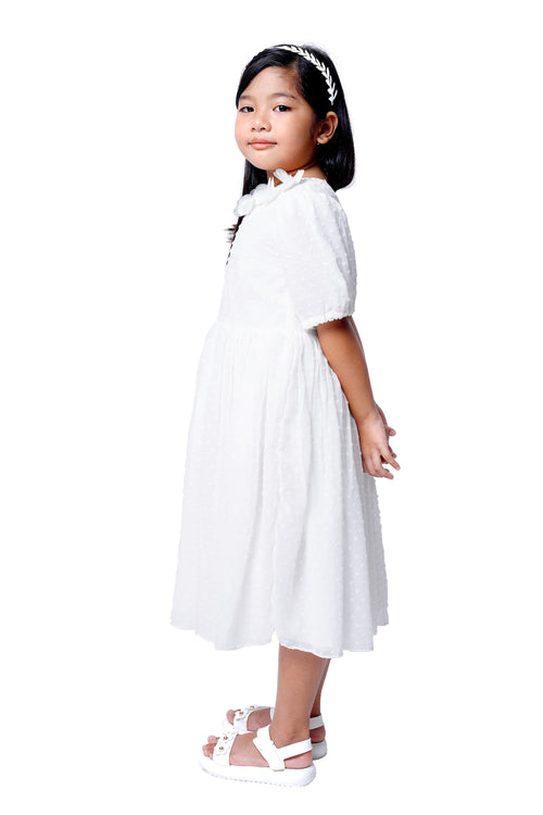 Off-White Puff Sleeves Dobby Dress>>>>>Before: Php 2,299.75