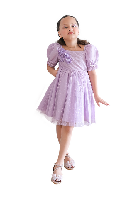 Lilac Multi-Shirring Tulle Dress