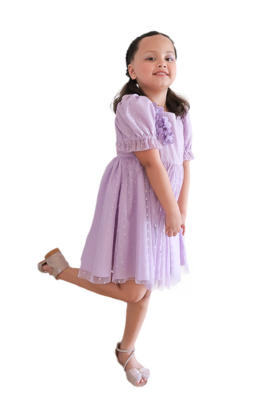 Lilac Bubble Sleeve Empire Dress