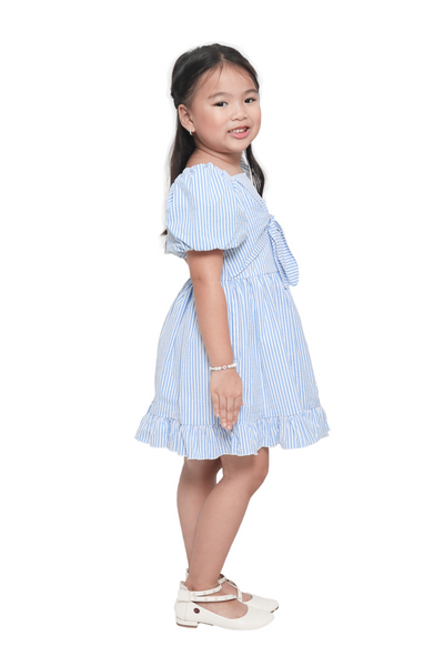 Blue Stripes Bubble Sleeve Dress