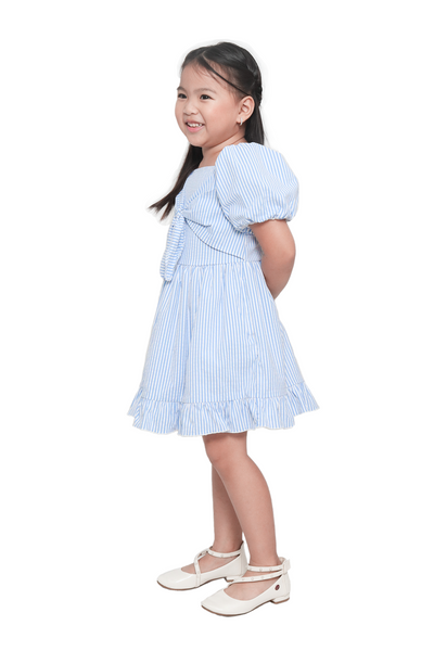 Blue Stripes Bubble Sleeve Dress