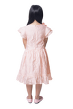 Peach Pleated Dress with Butterfly Sleeves