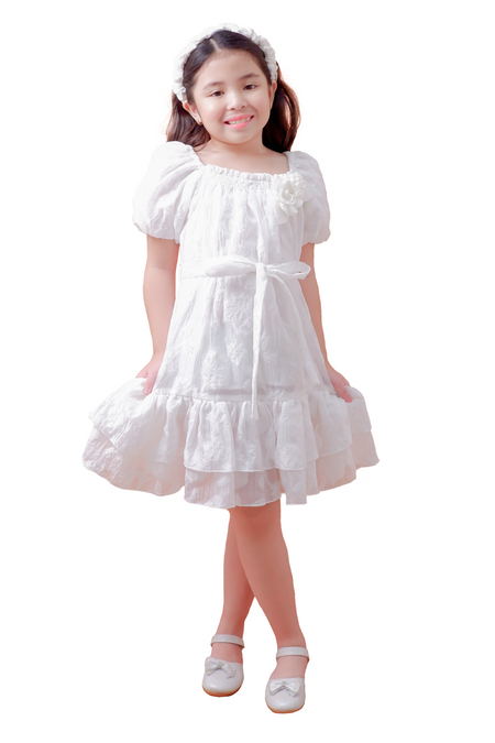 White Dress with Tiered Tulle Skirting