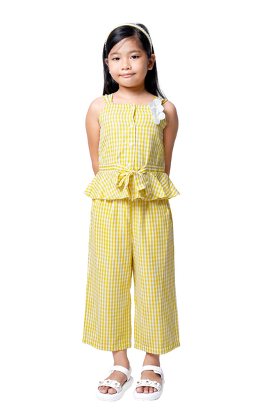 Yellow Square Neck Top with Cropped Pants Set