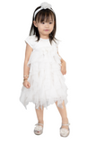 White Shirred Tulle Dress with Headband