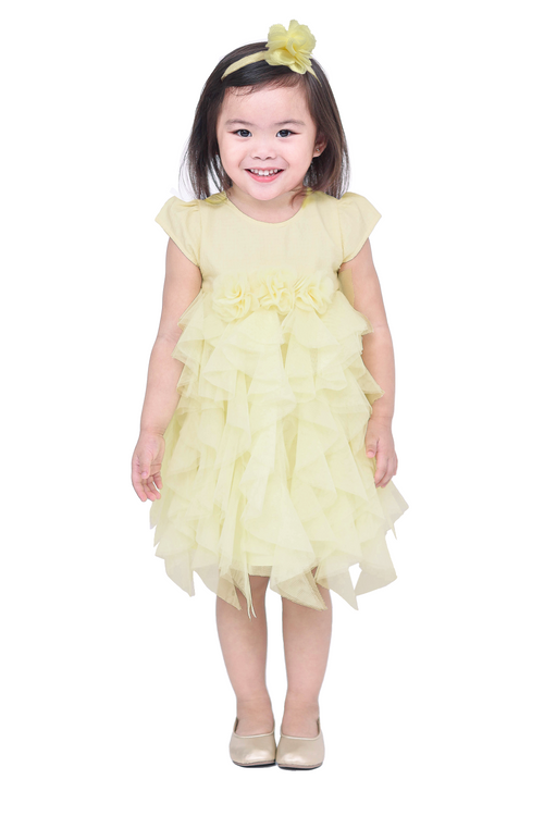 Yellow Shirred Tulle Dress with Headband>>>>>Before: Php 1,799.75