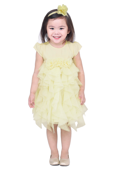 Yellow Shirred Tulle Dress with Headband