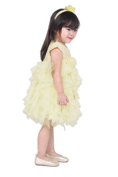 Yellow Shirred Tulle Dress with Headband