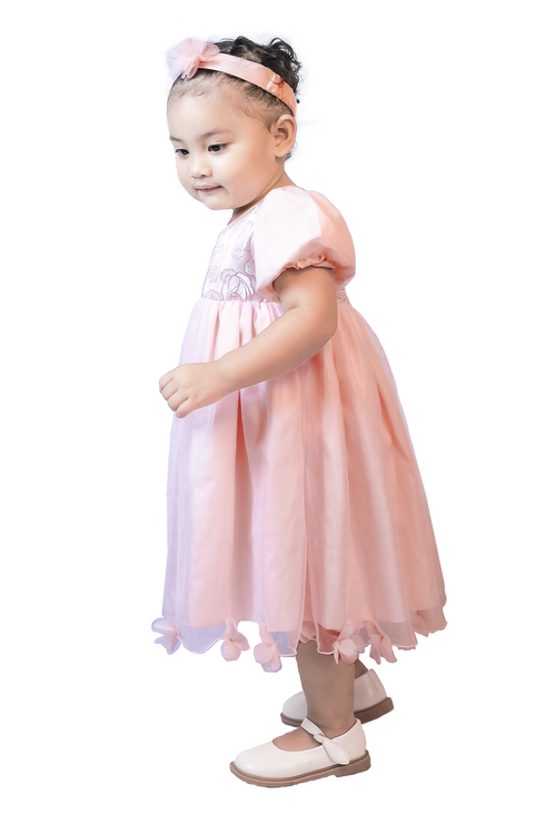Pink Bubble Sleeves Shirred Dress with Headband>>>>>Before: Php 1,699.75