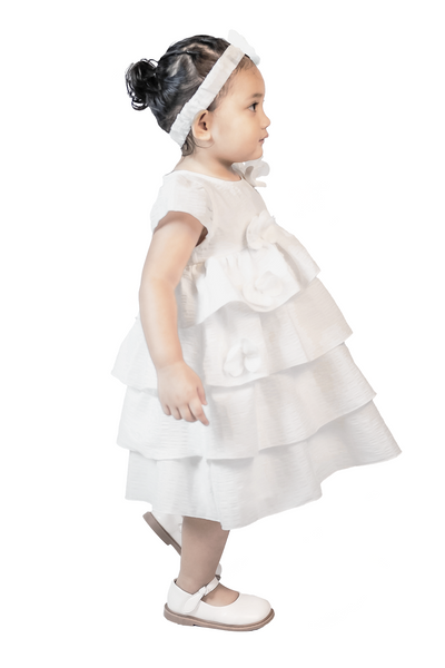 White Tiered Ruffle Dress with Headband