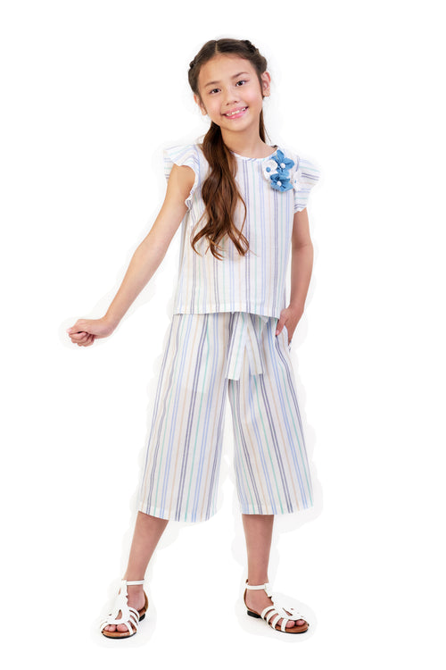 Blue Flounce Sleeves with Matching Culottes