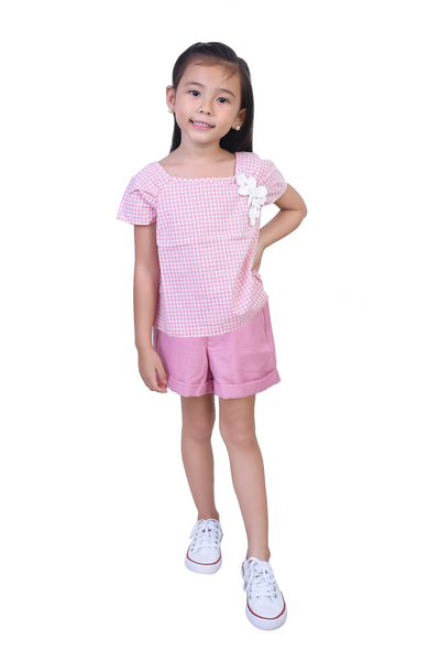 Pink Blouse with Shorts Set