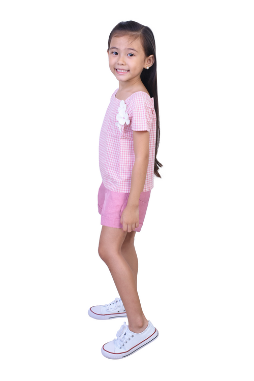 Pink Blouse with Shorts Set
