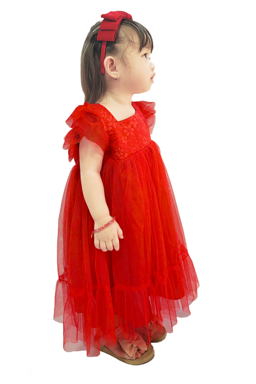 Red Square Neck Butterfly Sleeves Dress>>>>>Before: Php 1,299.75
