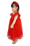 Red Square Neck Butterfly Sleeves Dress